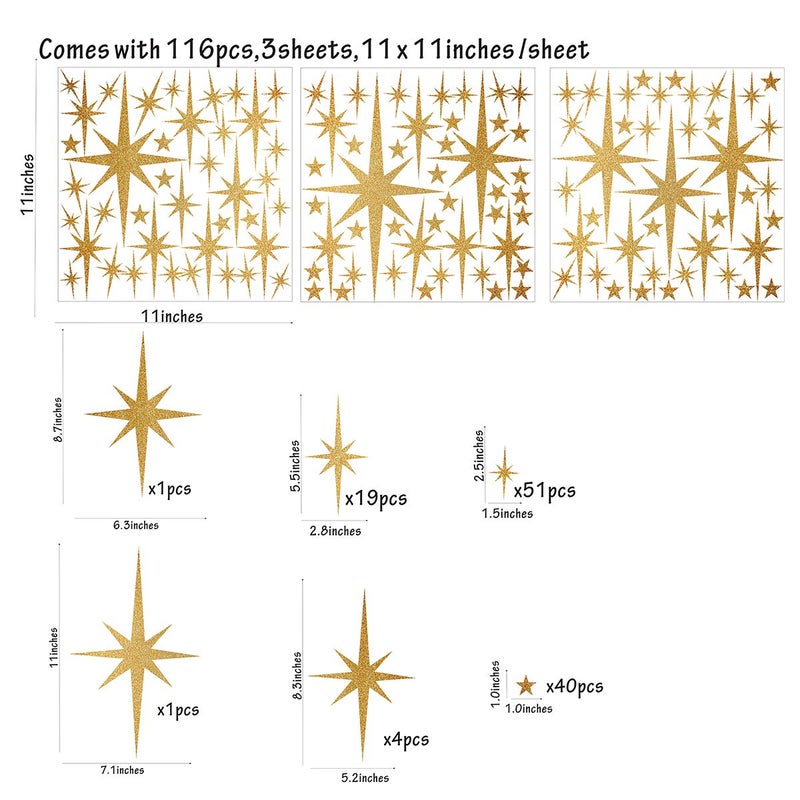 Easma Star Wall Stickers Girls Room Wall Decals (116pcs) Sparkle Wall Sticker Stick and Peel Stars Stickers-6 Sizes - Image 2